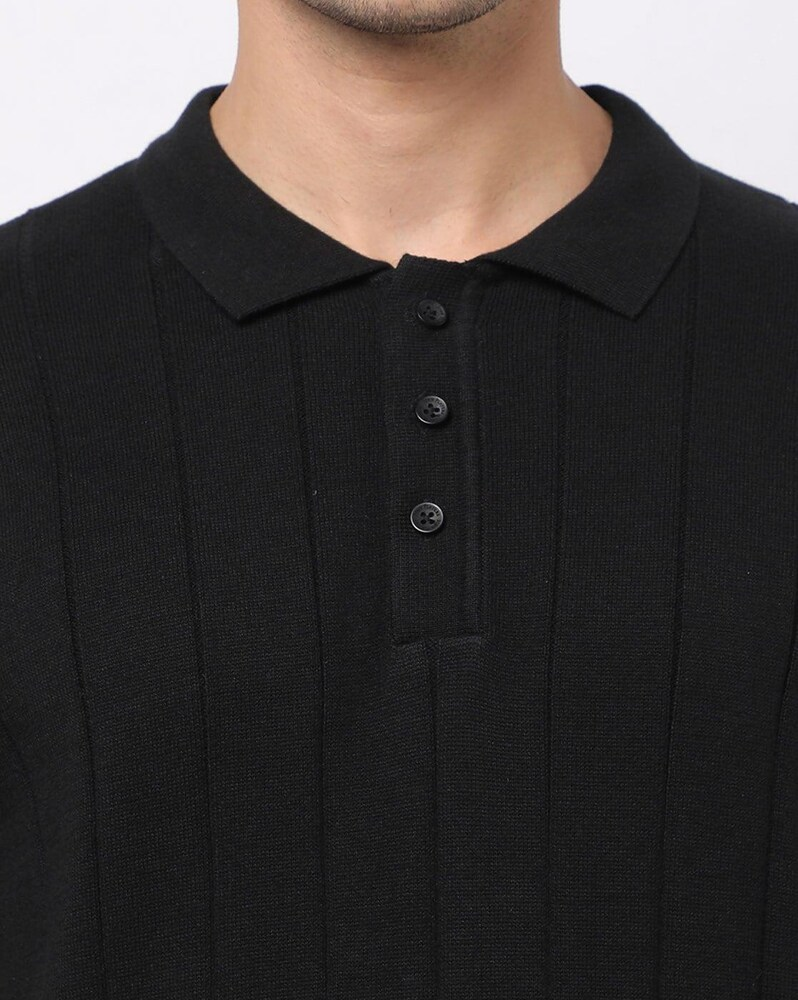 BLACK  CABLE KNIT POLO